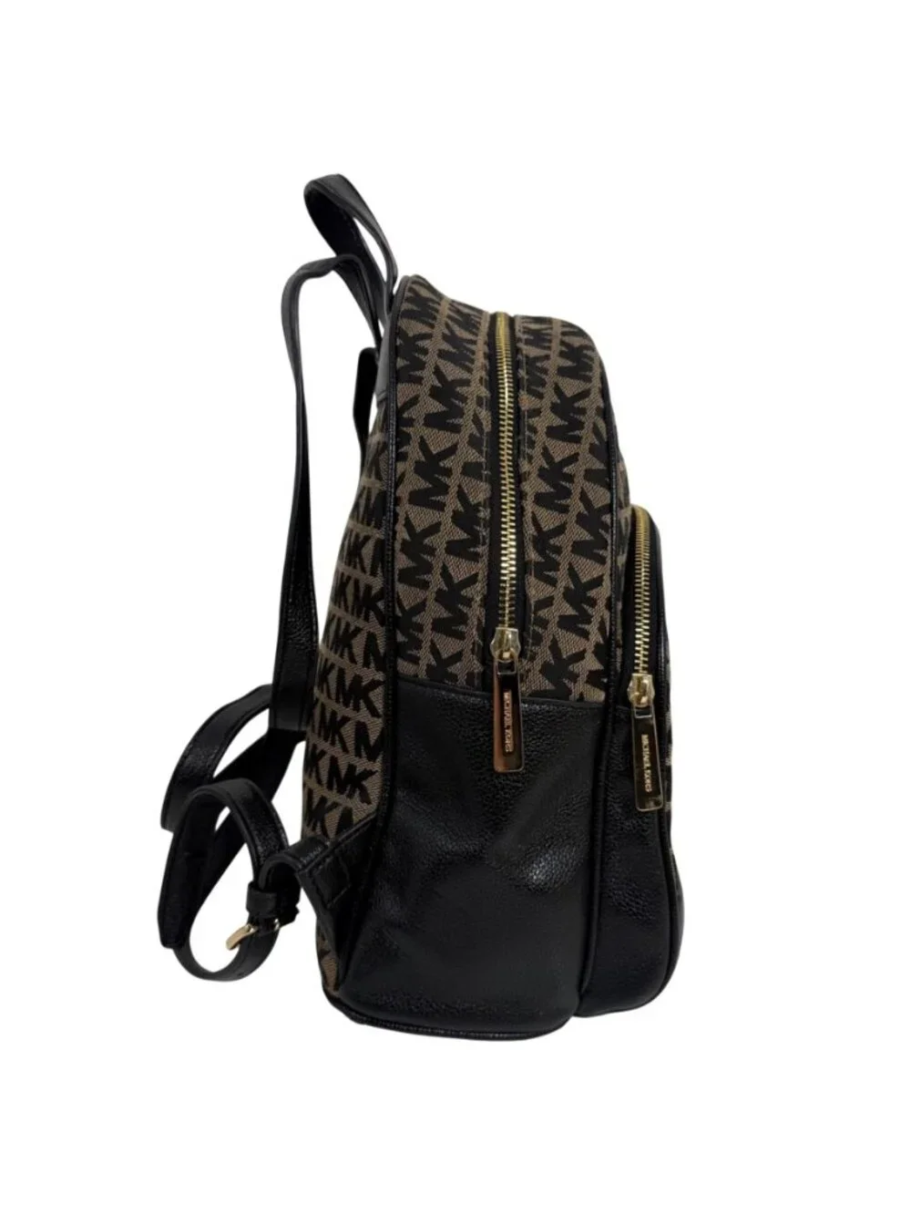 MICHAEL KORS Women's Abbey MK Signature Coated Canvas Backpack Beige Black Gold